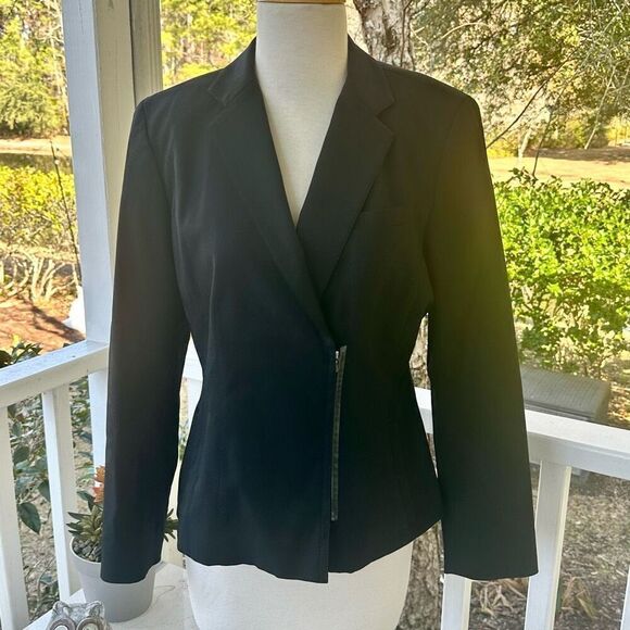 Worth Petite Zip Front Black Blazer with Leather Trim - Picture 1 of 3